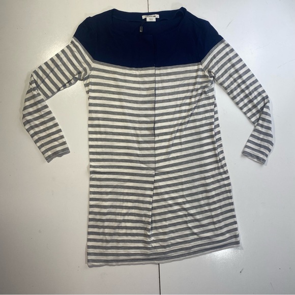 Lacoste Blue On Top White & Grey Striped Long Sleeve Viscose/Rayon Dress NWOT 8 - Picture 2 of 14